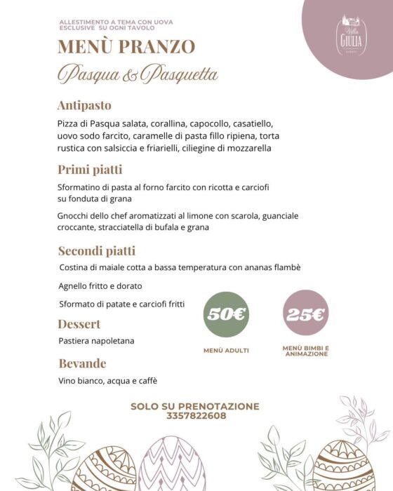 menù di Pasqua e Pasquetta